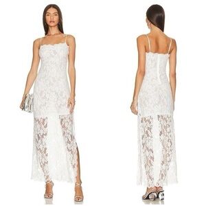 Hemant & Nandita  Reet Embellished Pearls Lace Slip Midi-Dress in Off White FP